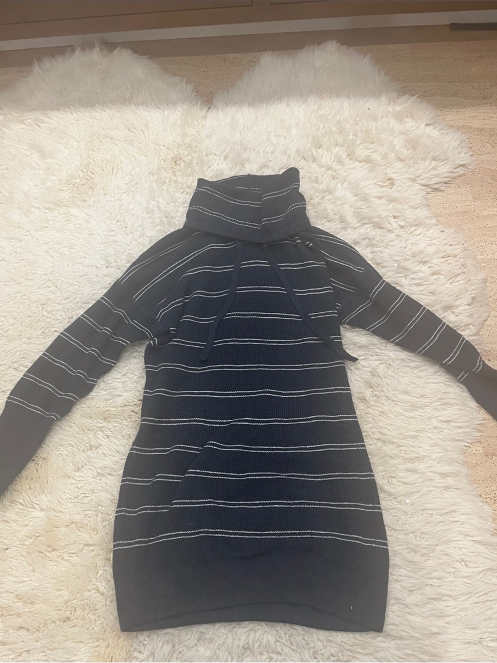 Prana Dark Navy Striped Cowl Turtleneck Sweater